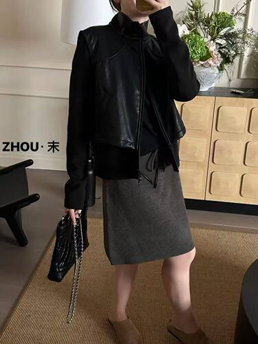 欧洲站2026新款欧货女装时尚百搭立领皮衣长袖外套女宽松显瘦上衣