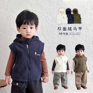 婴儿衣服春秋季洋气连帽马甲男宝宝韩系拉链背心上衣男童百搭外套