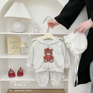 女宝宝春秋装可爱卡通连帽卫衣套装男童韩版宽松外套婴儿百搭卫裤