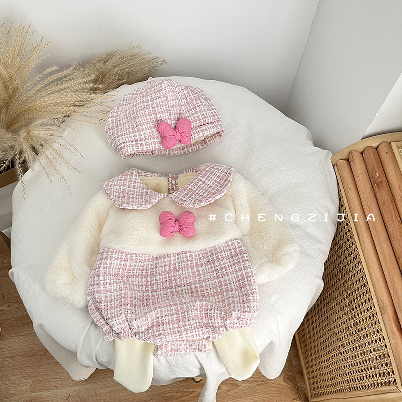 婴儿衣服套装女宝宝秋装连体衣婴儿满月哈衣爬服包屁衣秋冬三件套