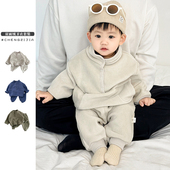 婴儿摇粒绒休闲保暖卫衣裤 潮男童冬季 套装 子宝宝洋气一体绒两件套