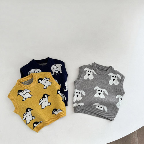 动物企鹅混纺背心无袖春秋季卡通