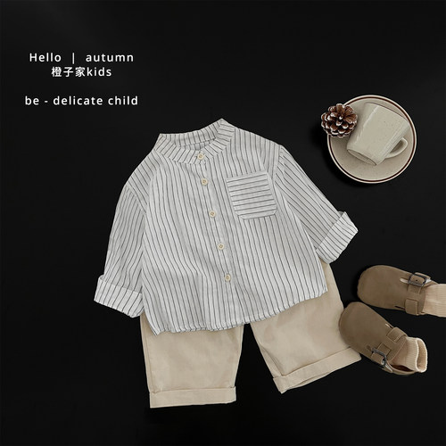 男宝宝春秋装洋气条纹衬衣衬衫