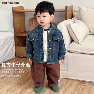 男童春秋季洋气牛仔外套裤子套装宝宝卡通打底衫婴儿休闲宽松长裤