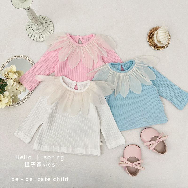 女童春秋季花瓣领长袖T恤宝宝纯色简约上衣婴幼儿休闲百搭打底衫,童装/婴儿装/亲子装,T恤,淘宝优惠券,粉丝福利购,淘宝优惠卷