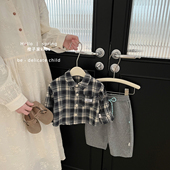 男宝宝韩系翻领衬衣婴儿休闲百搭上衣 衬衫 女童春秋款 洋气格纹长袖