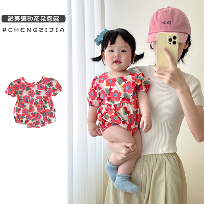 【断码清仓】婴儿夏季连体衣短袖爬服女宝宝套装小童哈衣连衣裙子