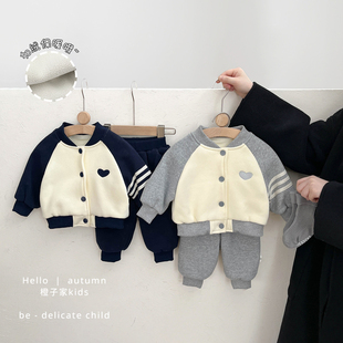 保暖小脚裤 男童冬款 加绒加厚外套婴儿时尚 女宝宝韩版 子 棒球服套装