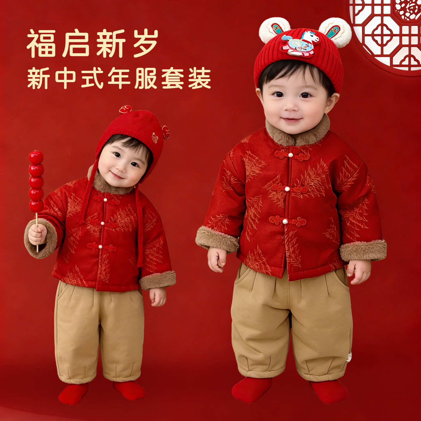 男童冬款新中式棉服套装男宝宝新年红色加绒加厚外套婴儿保暖裤子,童装/婴儿装/亲子装,套装,淘宝优惠券,粉丝福利购,淘宝优惠卷