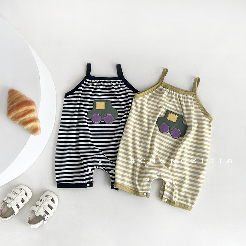 新生女童夏季背带短裤宝宝无袖吊带连体衣服婴儿薄款夏装哈衣爬服