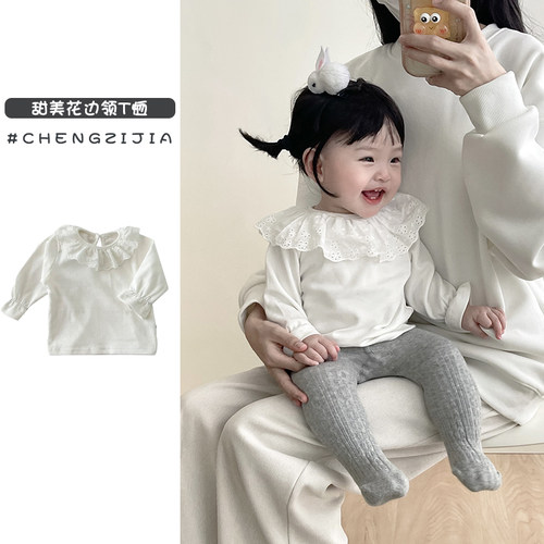 荷叶领长袖T恤工厂直销休闲花边