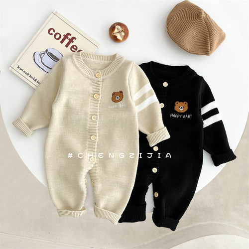 婴儿春秋装针织爬服宝宝连体衣