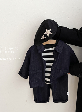 男童春秋装牛仔外套套装宝宝韩版休闲上衣条纹打底衫婴儿宽松裤子