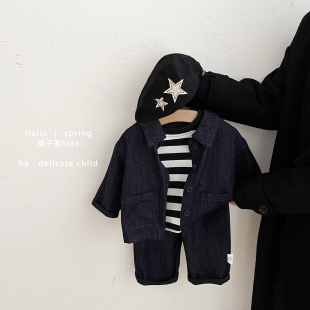 男童春秋装牛仔外套套装宝宝韩版休闲上衣条纹打底衫婴儿宽松裤子