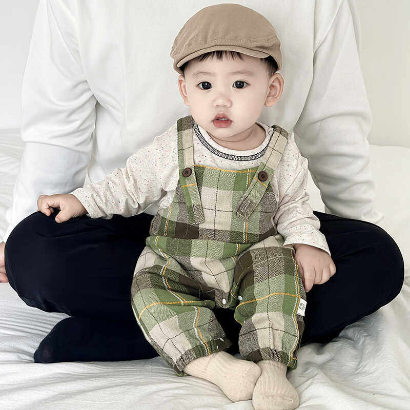 男童春秋新款套装婴幼儿卡通长袖T恤男女宝宝洋气格子休闲背带裤,童装/婴儿装/亲子装,套装,淘宝优惠券,粉丝福利购,淘宝优惠卷