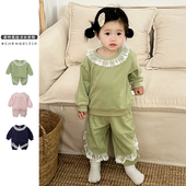 女童休闲春秋季 子两件套外出服 婴幼儿蕾丝花边超萌卫衣裤 套装 韩版