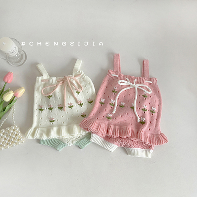 小花混纺套装可爱春秋季两件套