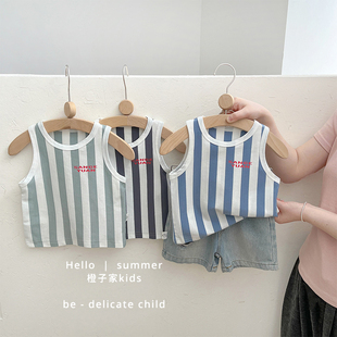 男童夏季 上衣宝宝潮流外穿小吊带 洋气条纹背心婴幼儿简约百搭无袖