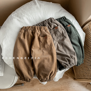 保暖束脚裤 男孩灯芯绒长裤 子女宝宝宽松休闲棉裤 婴幼儿冬天加绒裤