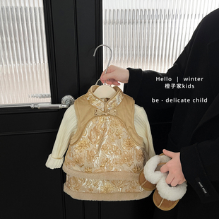 婴儿夹棉背心马甲宝宝加厚保暖半裙 国风拜年服套装 女童冬款 新中式