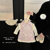 女童冬款 中式 国风拜年服女宝宝洋气加绒加厚连衣裙婴儿保暖背心裙