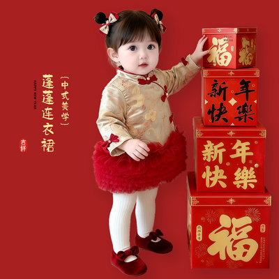 女童冬季拼接网纱加绒加厚连衣裙