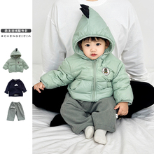 男童冬季羽绒服加厚棉裤套装婴儿白鸭绒外套女宝宝加绒保暖打底衫