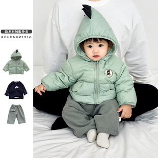 男童冬季 套裝 嬰兒白鴨絨外套女寶寶加絨保暖打底衫 羽絨服加厚棉褲