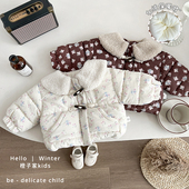 女童冬装 夹棉外套洋气宝宝翻领加绒棉服加厚上衣婴儿可爱保暖棉袄