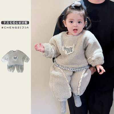 女童冬款蕾丝花边卫衣裤子套装