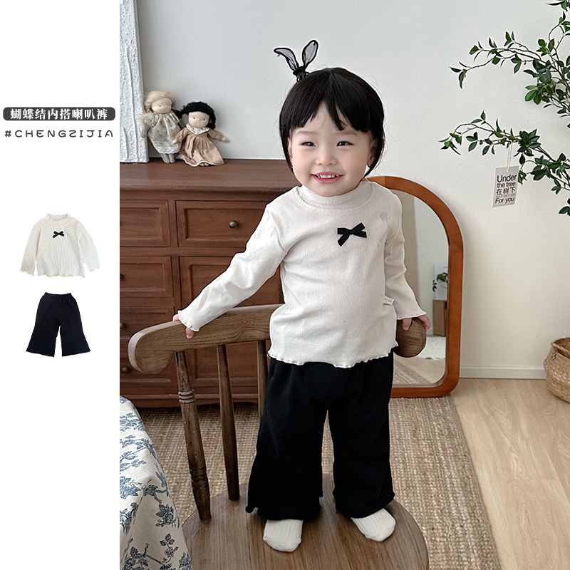 女童打底衫套装春季新款洋气婴幼儿半高领花边长袖T恤百搭阔腿裤,童装/婴儿装/亲子装,套装,淘宝优惠券,粉丝福利购,淘宝优惠卷