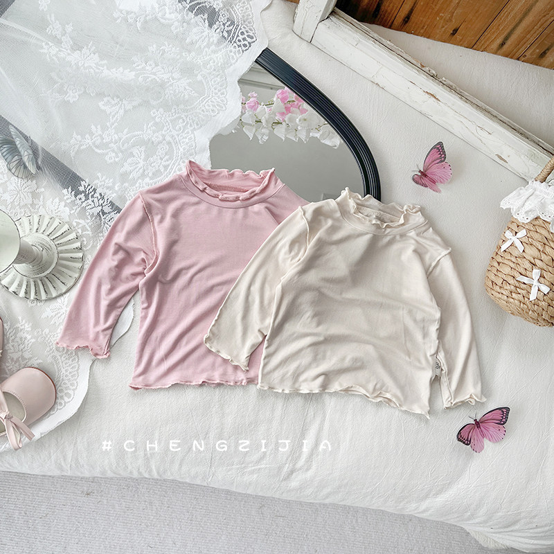 女童春秋季木耳边打底衫女宝宝纯色洋气长袖T恤纯色婴儿百搭上衣,童装/婴儿装/亲子装,T恤,淘宝优惠券,粉丝福利购,淘宝优惠卷