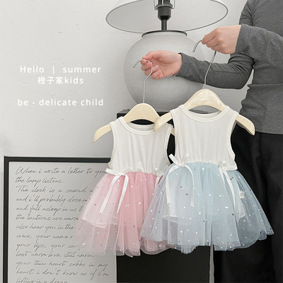 韩系女童夏季新款蝴蝶结背心裙