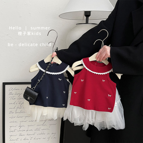 夏季女宝宝洋气蝴蝶结刺绣背心