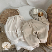 婴儿束脚裤 男女童加绒裤 小童复古休闲裤 ins冬季 宝宝弹力保暖裤 子