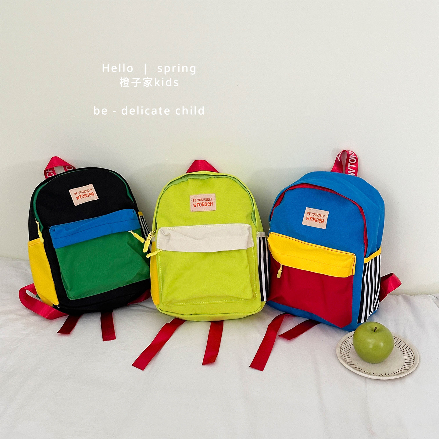 ins风幼儿园男女宝宝书包男女童韩版时尚条纹双肩包儿童出游背包