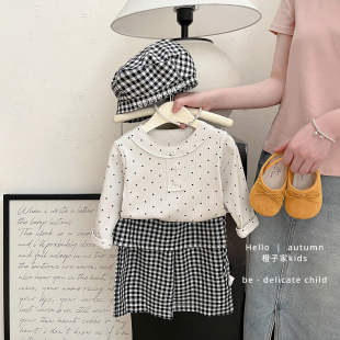 婴儿百搭休闲外穿阔腿裤 子女宝宝洋气假两件格子裙裤 裤 女童春秋装