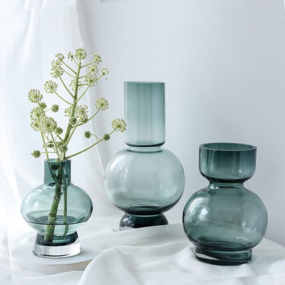 现代居家彩色玻璃花瓶北欧风水培台面插花客厅餐桌茶几卧室装饰品 虎窝淘