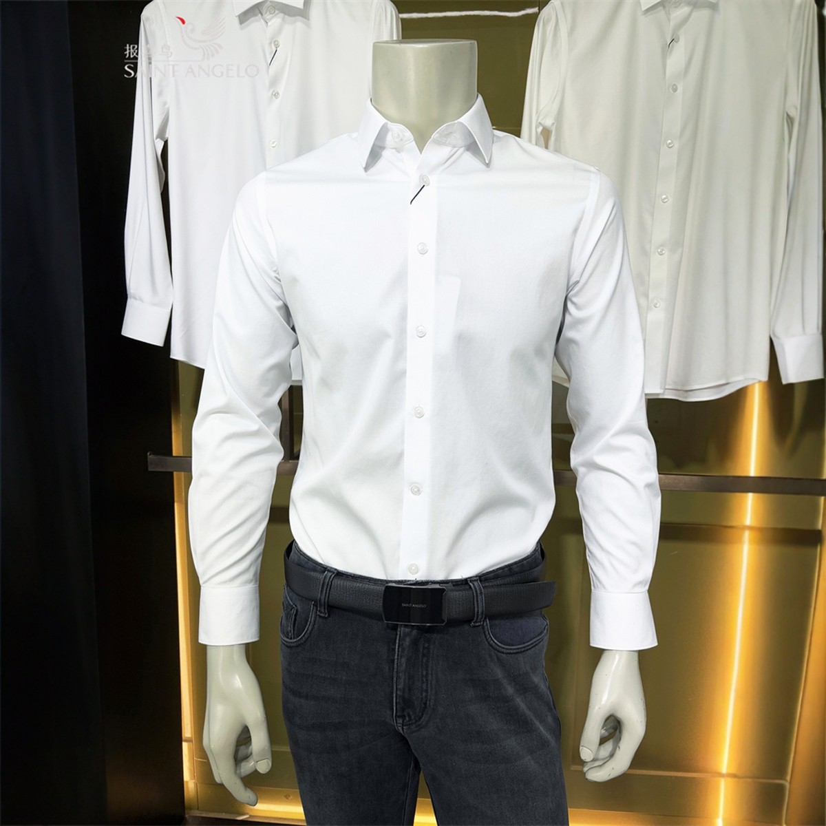 报喜鸟26年春秋新款100%棉免烫男商务白色正品修身款长袖衬衫衬衣