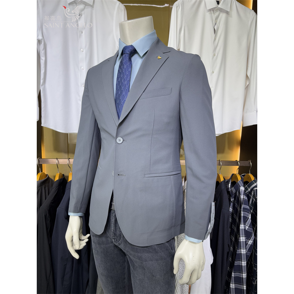 报喜鸟轻正装灰绿商务休闲男四面弹修身运动西服便西