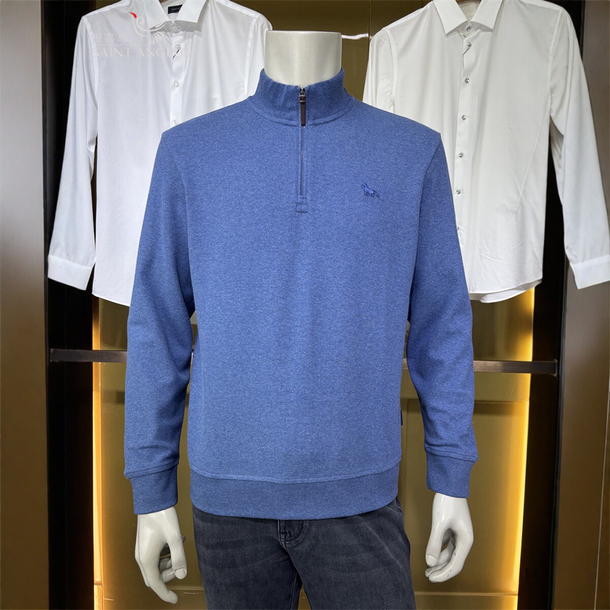 报喜鸟25年新款棉氨蓝色英伦风秋冬男卫衣长袖T恤衫亨利格兰系列