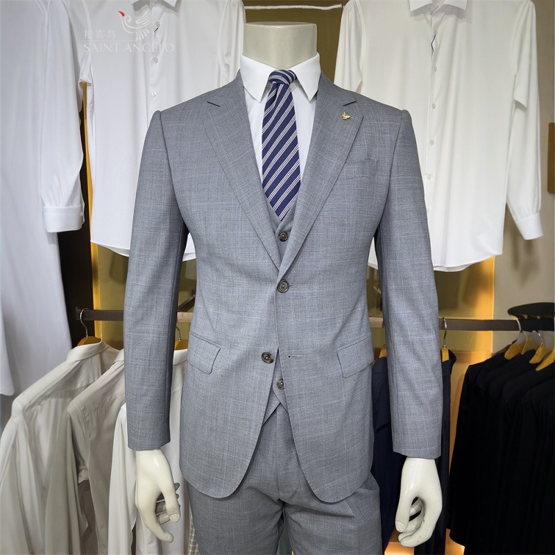 报喜鸟绵羊毛灰色25年新款格子桑蚕丝休闲修身男款秋季外套单西服