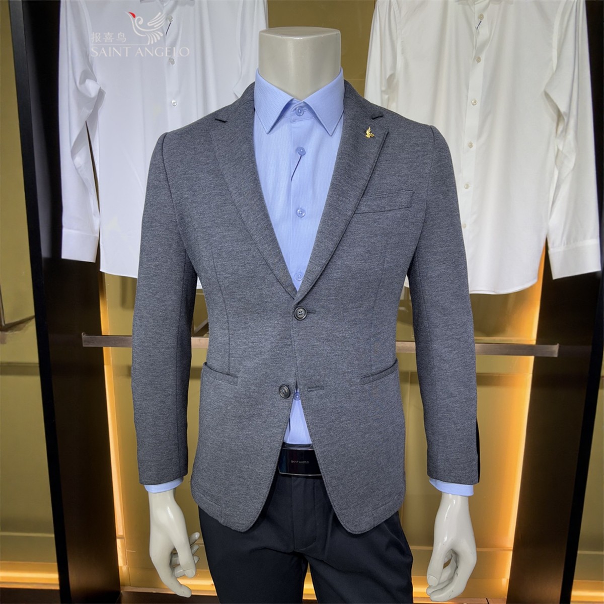 报喜鸟莫代尔舒适亲肤男士灰色秋冬装修身轻正装西装西服西裤