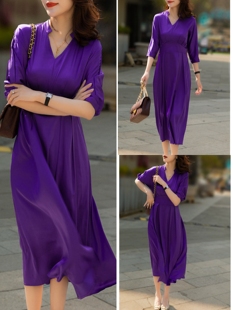 v领紫色连衣裙女夏季 2024新款 高端轻奢御姐风长款 减龄法式 高级感