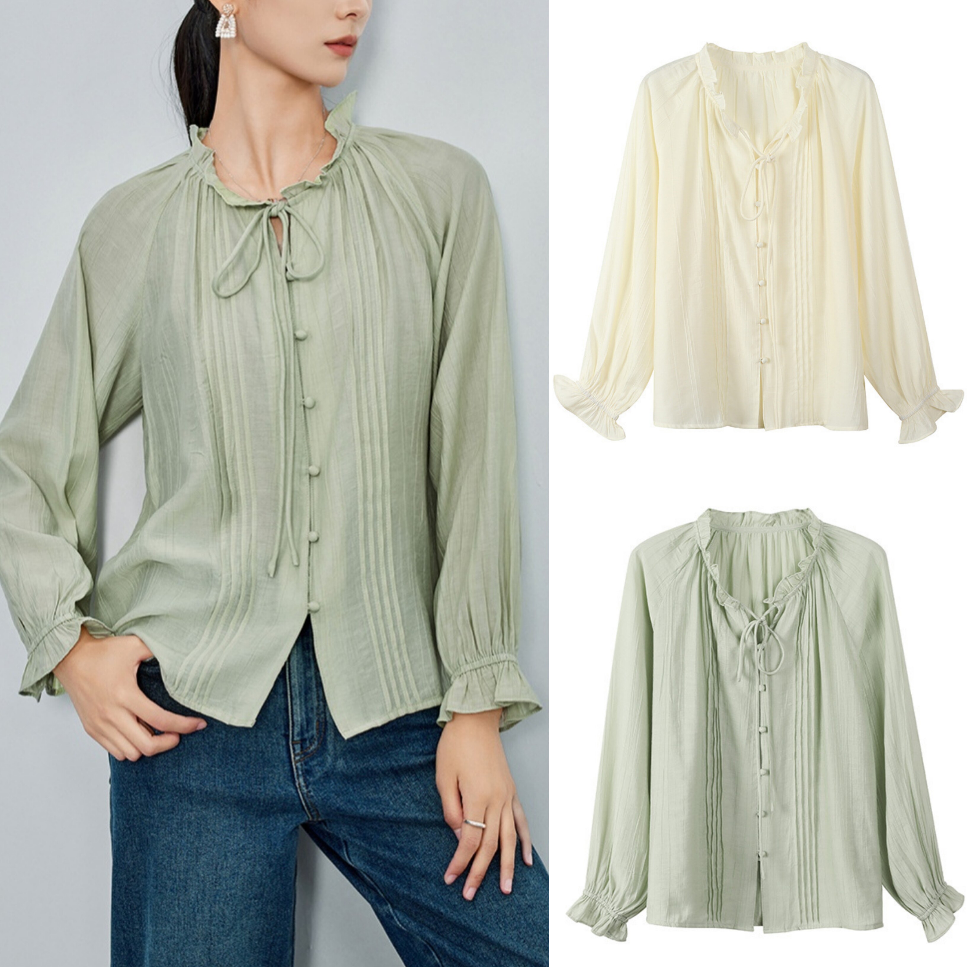 法式复古木耳边花边衬衫女早春新款2025立领长袖休闲百搭显瘦上衣