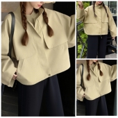 风衣女小个子气质休闲时尚 秋冬立领纯色短款 桑蚕丝外套 IC定单