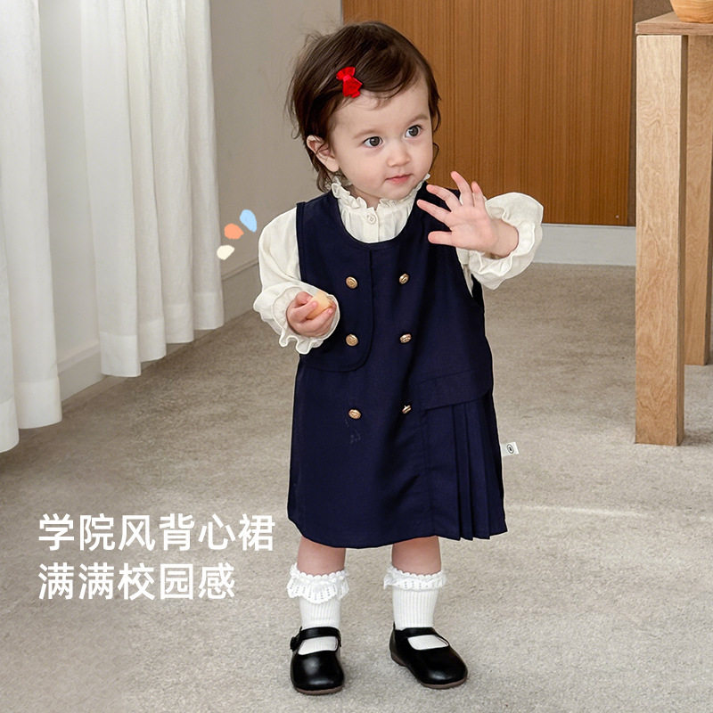 女童学院风背心裙2025春秋新款宝宝时尚韩版连衣裙儿童设计感裙子
