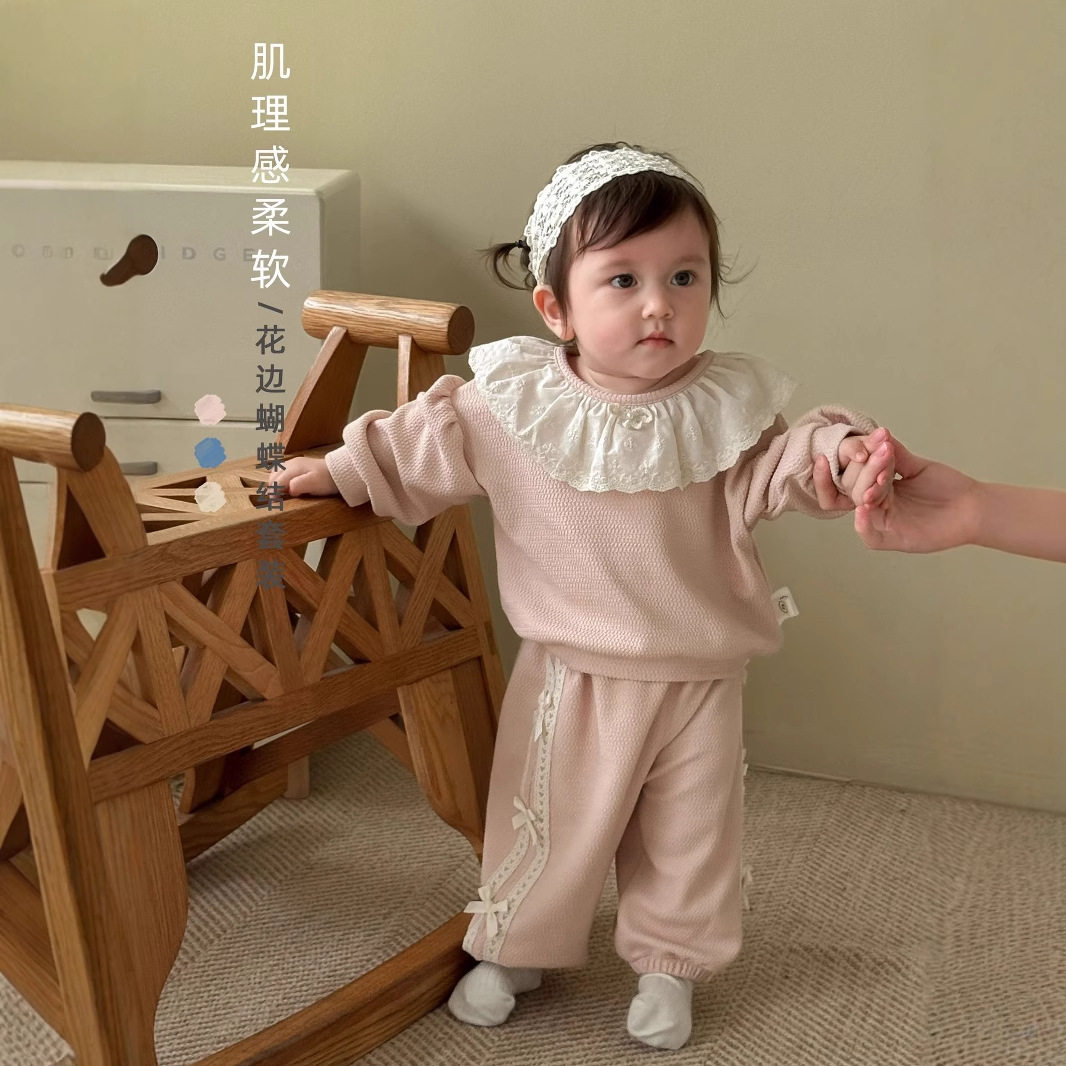 女童韩版娃娃衫+蝴蝶结卫裤套装