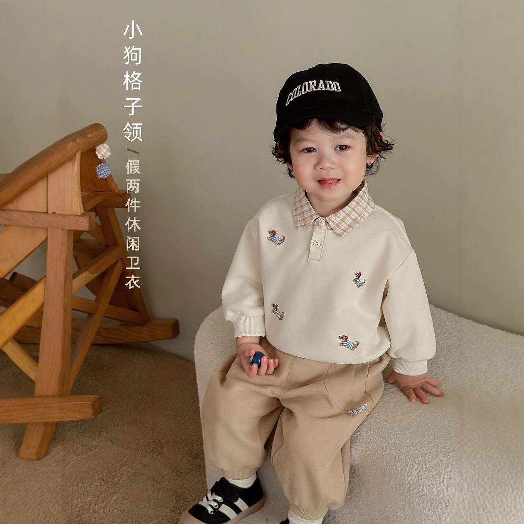 儿童衬衫领假两件卫衣初秋外套