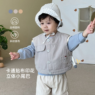 宝宝立体尾巴上衣洋气纯色卡通坎肩外套 儿童纯棉贴布马甲春秋新款